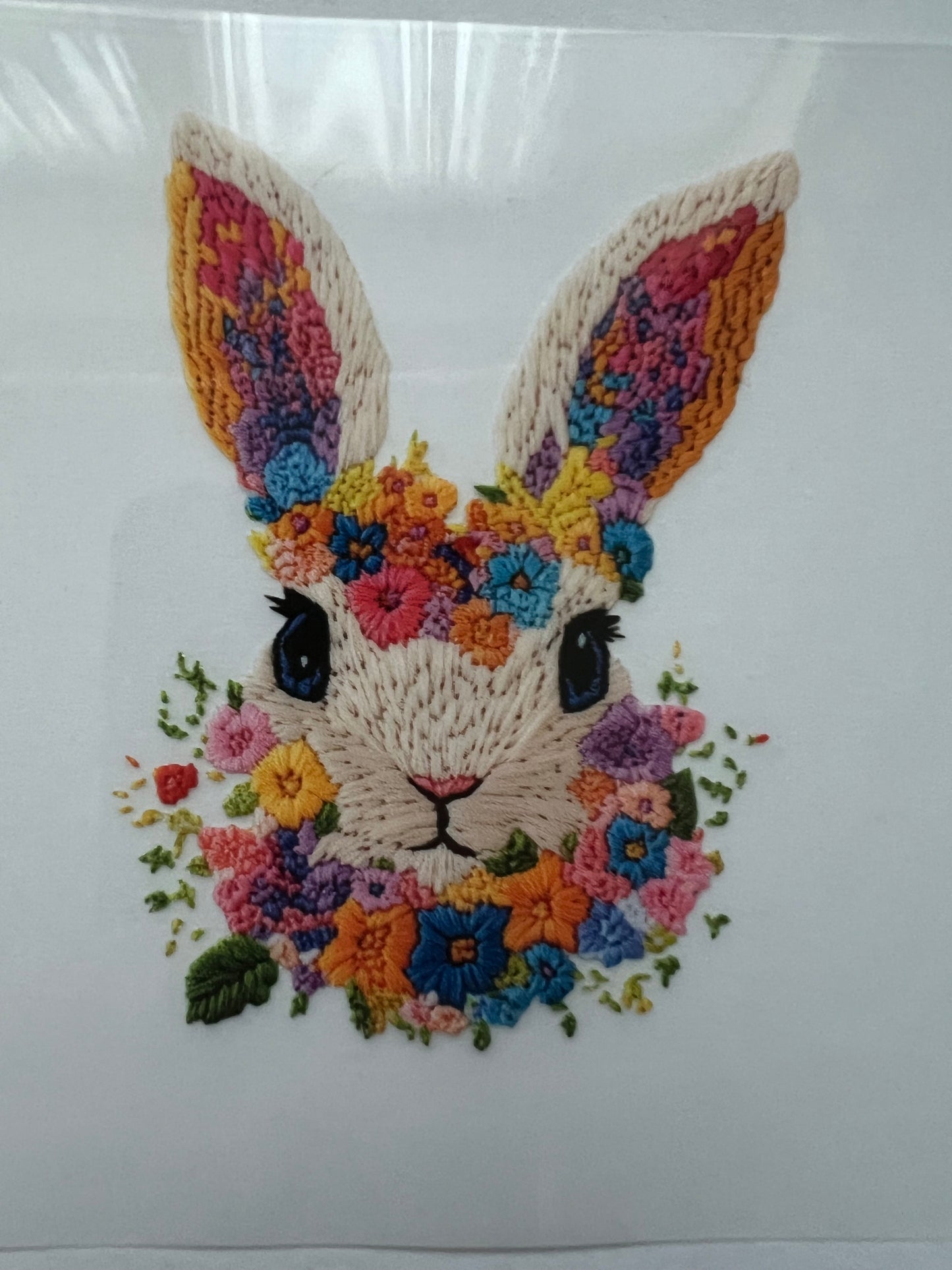 Faux embroidery flower bunny DTF transfer POD