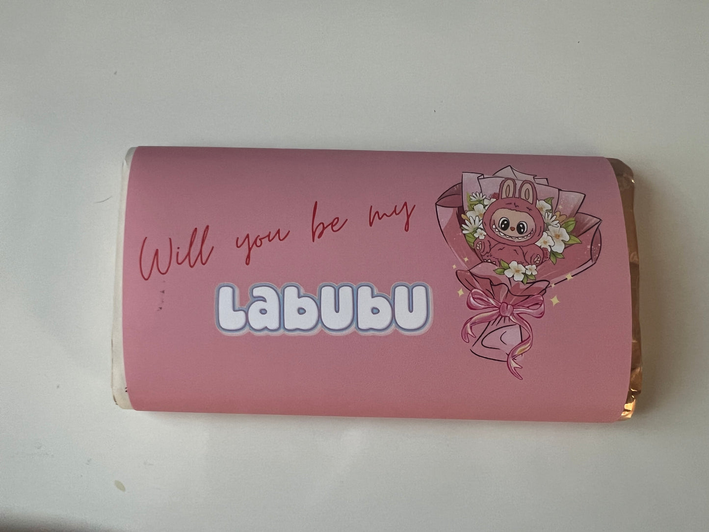 Will you be my Labubu valentines chocolate bar wrapper