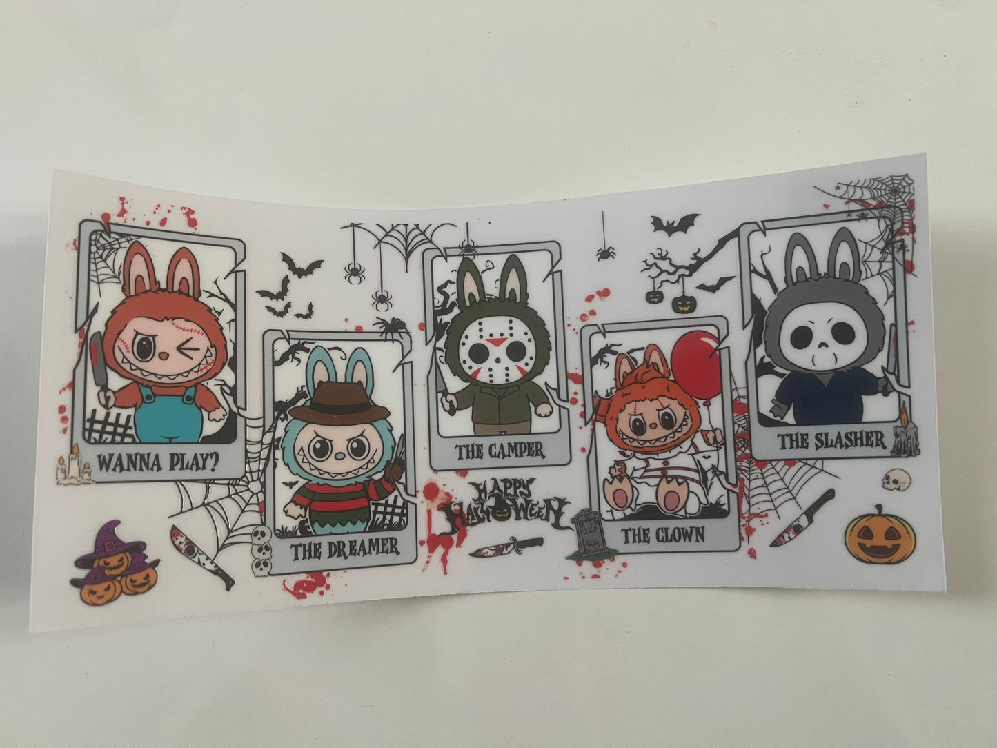 Labubu horror characters on cards wrap exclusive (UVPOD)