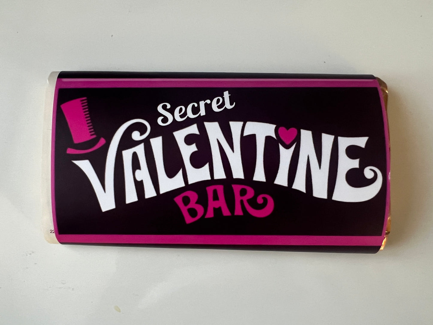 Secret valentines wonka style chocolate bar wrapper