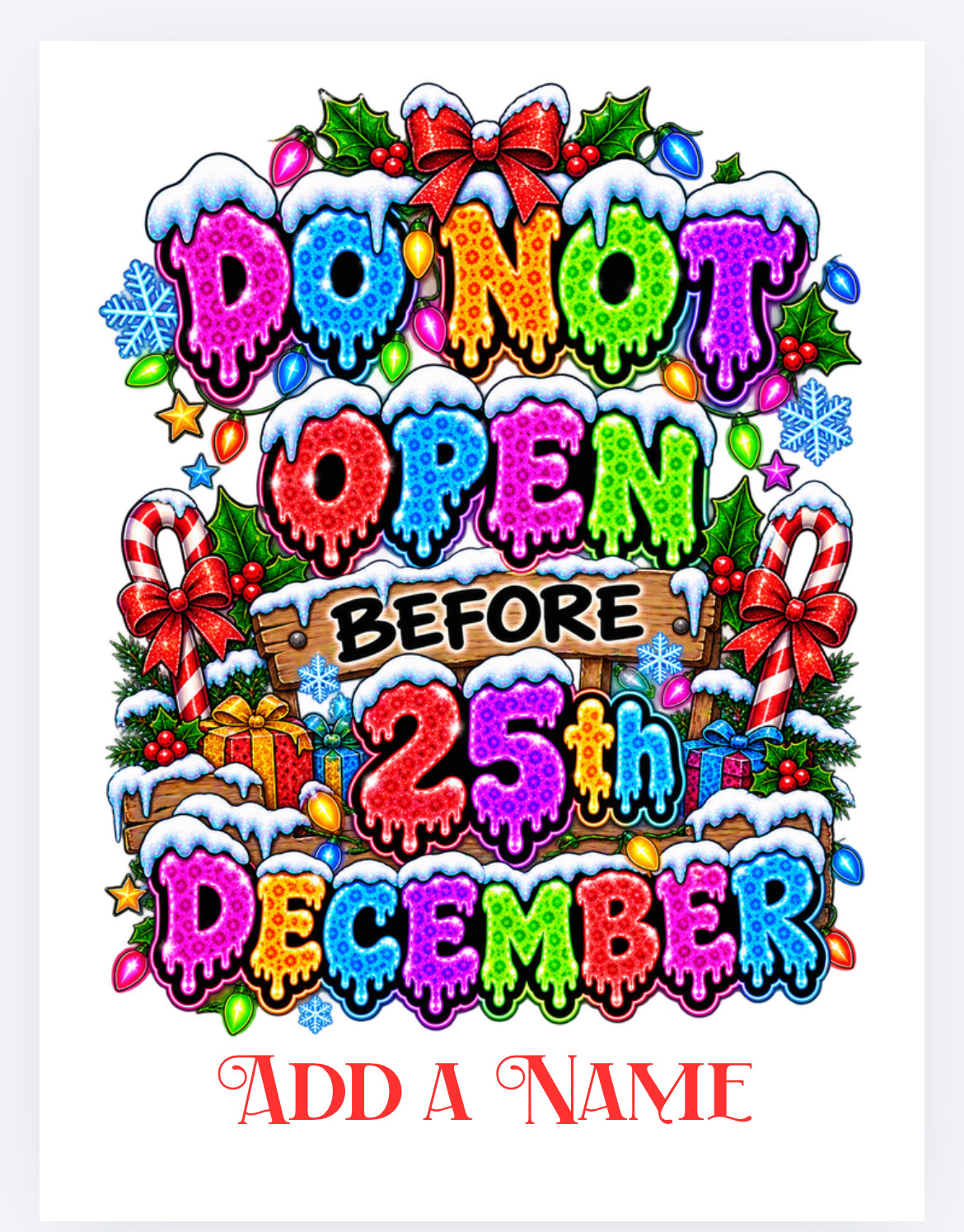 Christmas sack brightly coloured DTF with personalised option (POD) exclusive
