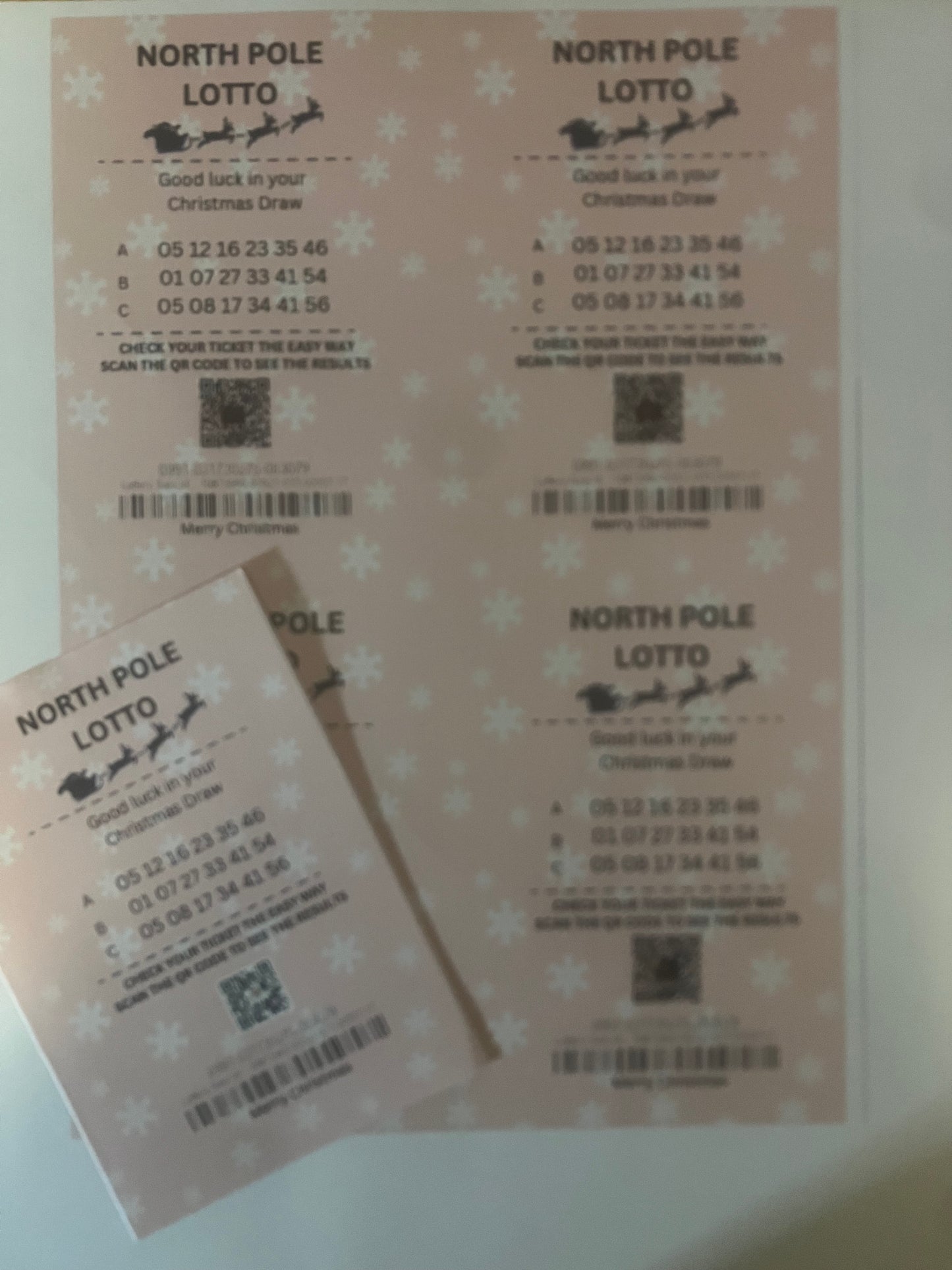 Santas North Pole lottery ticket sheet
