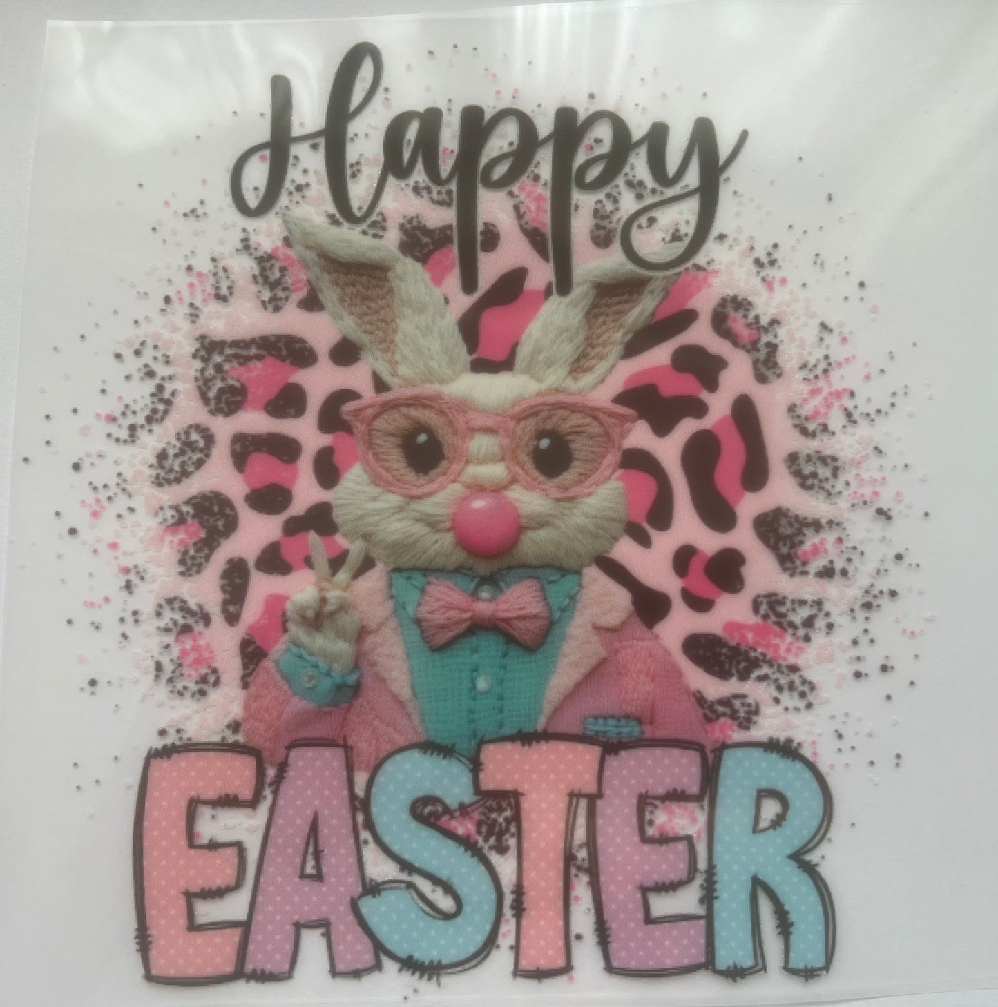Happy easter cheetah print bunny DTF transfer POD