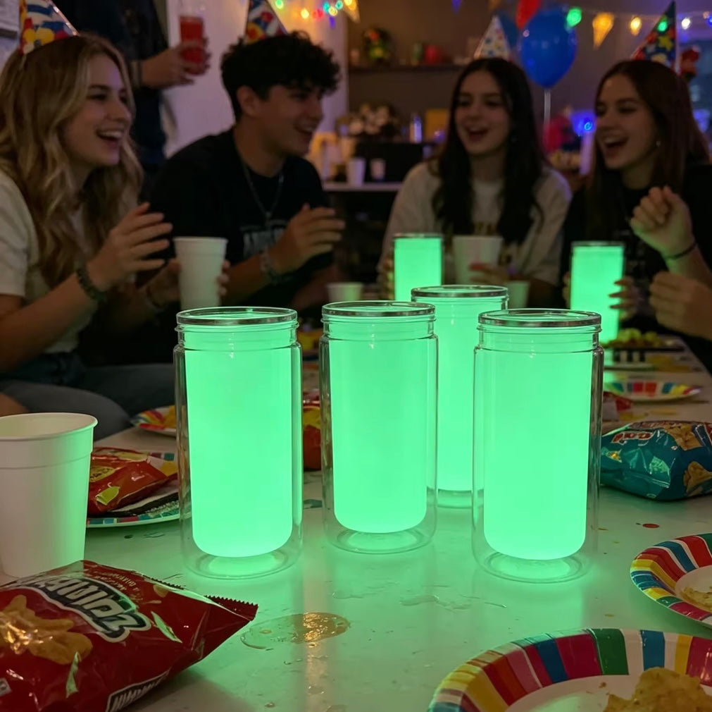 16oz BPA free plastic glow in the dark snowglobe libbey can with silicon lid - cannot be sent by large letter postage