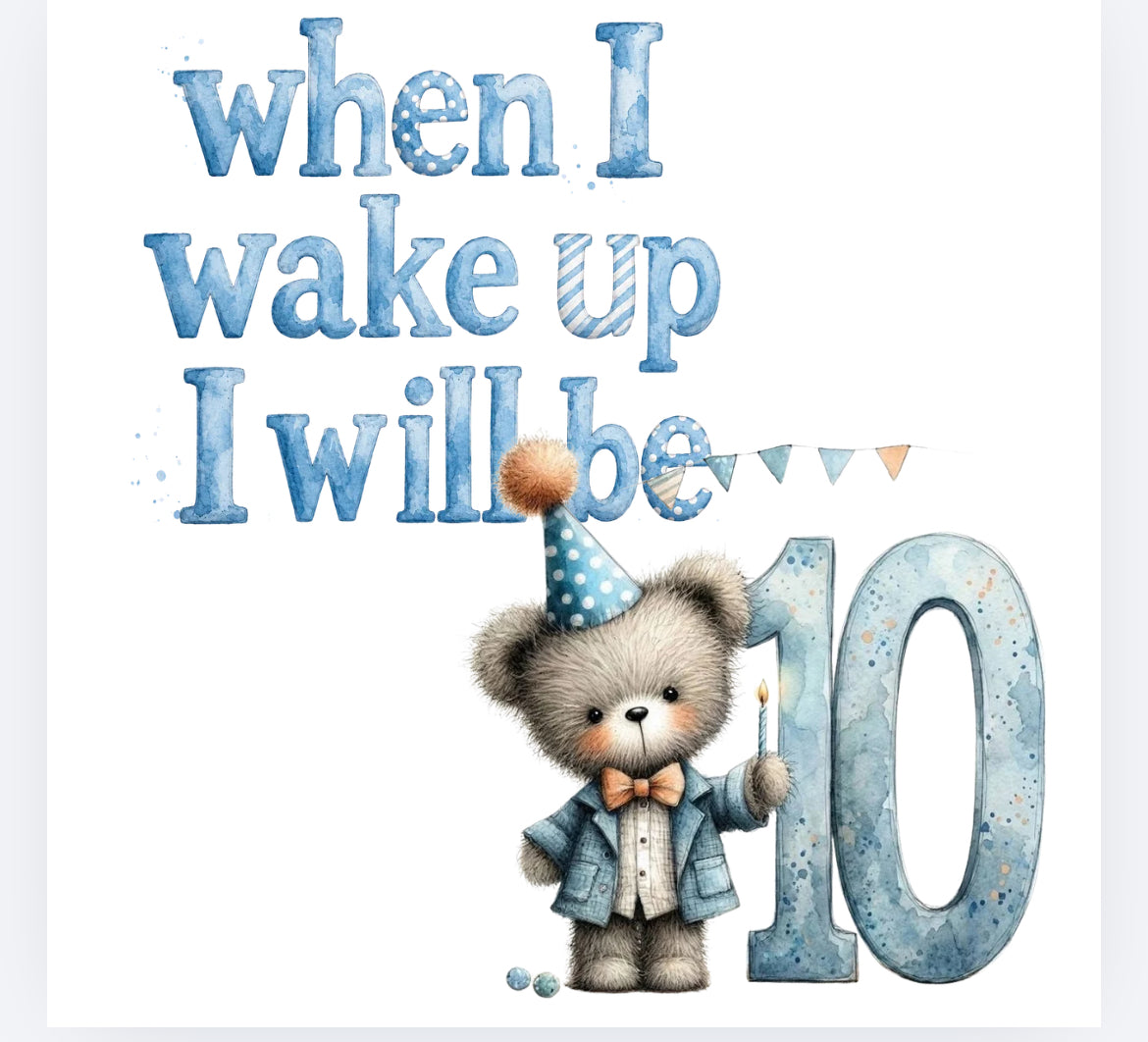 When I wake up blue whimsical bear DTF (POD) exclusive