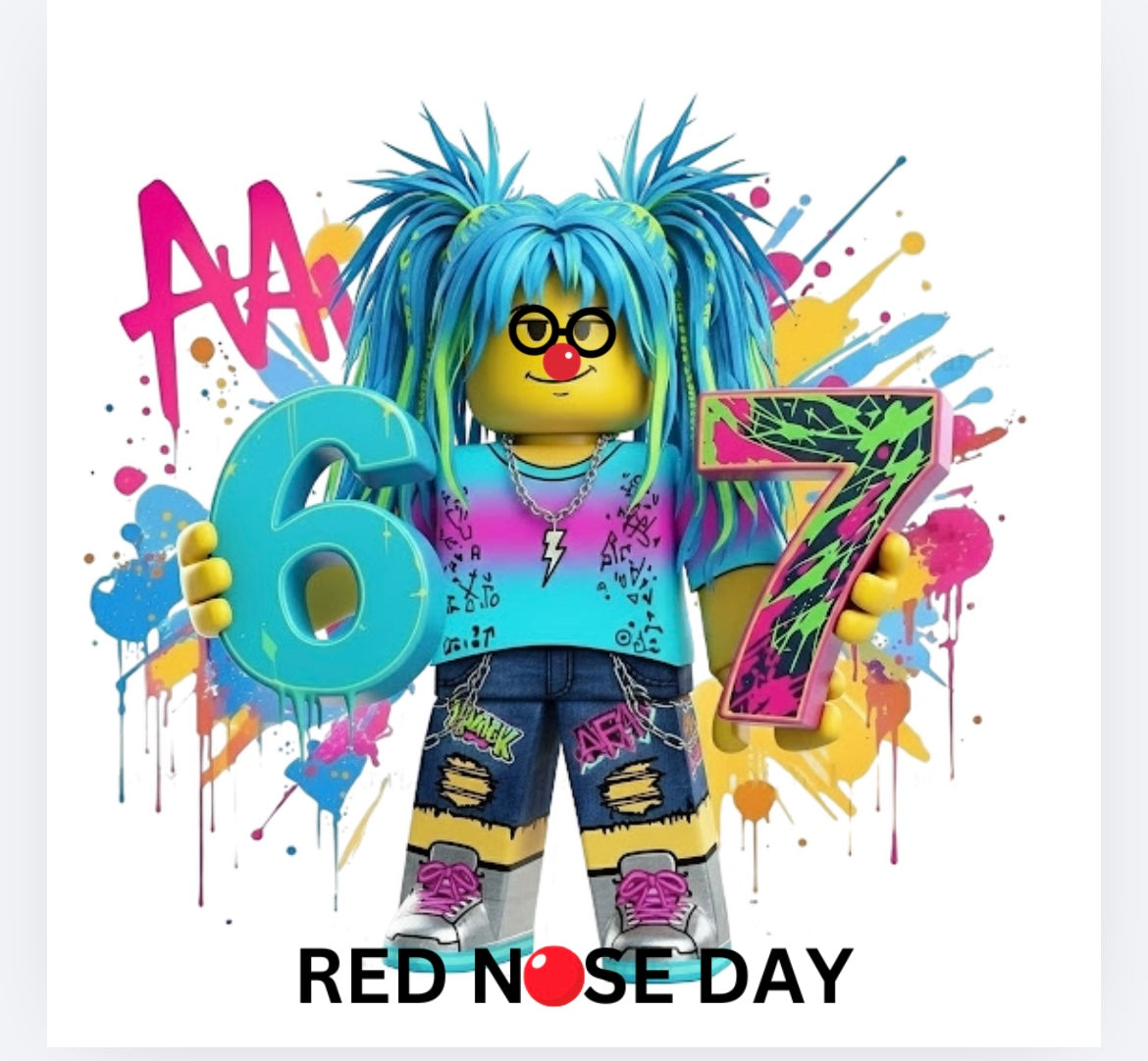 Roblox girl 1 6 7 Red Nose Day DTF (POD) exclusive