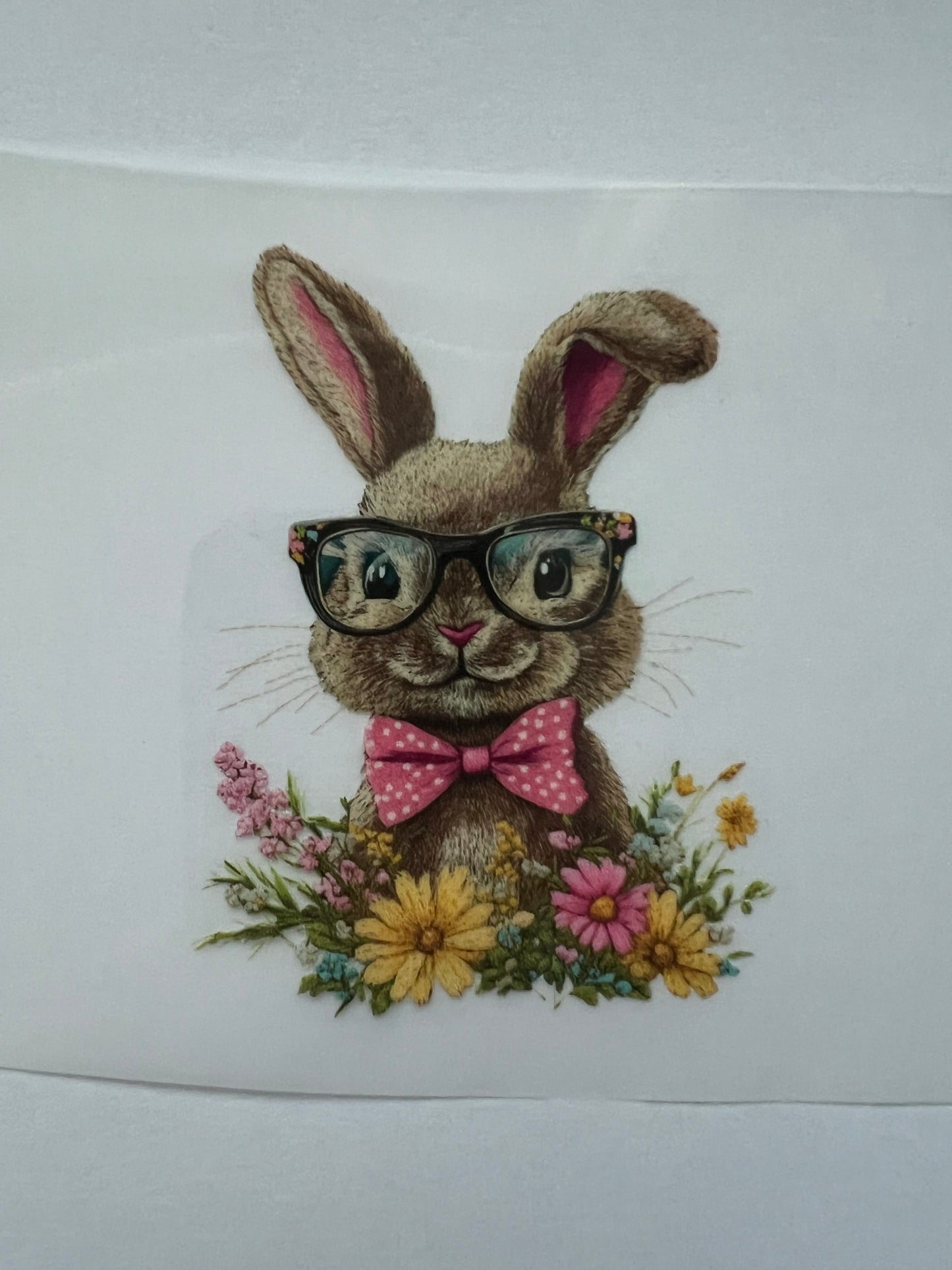 Faux embroidery bunny with flowers DTF transfer POD