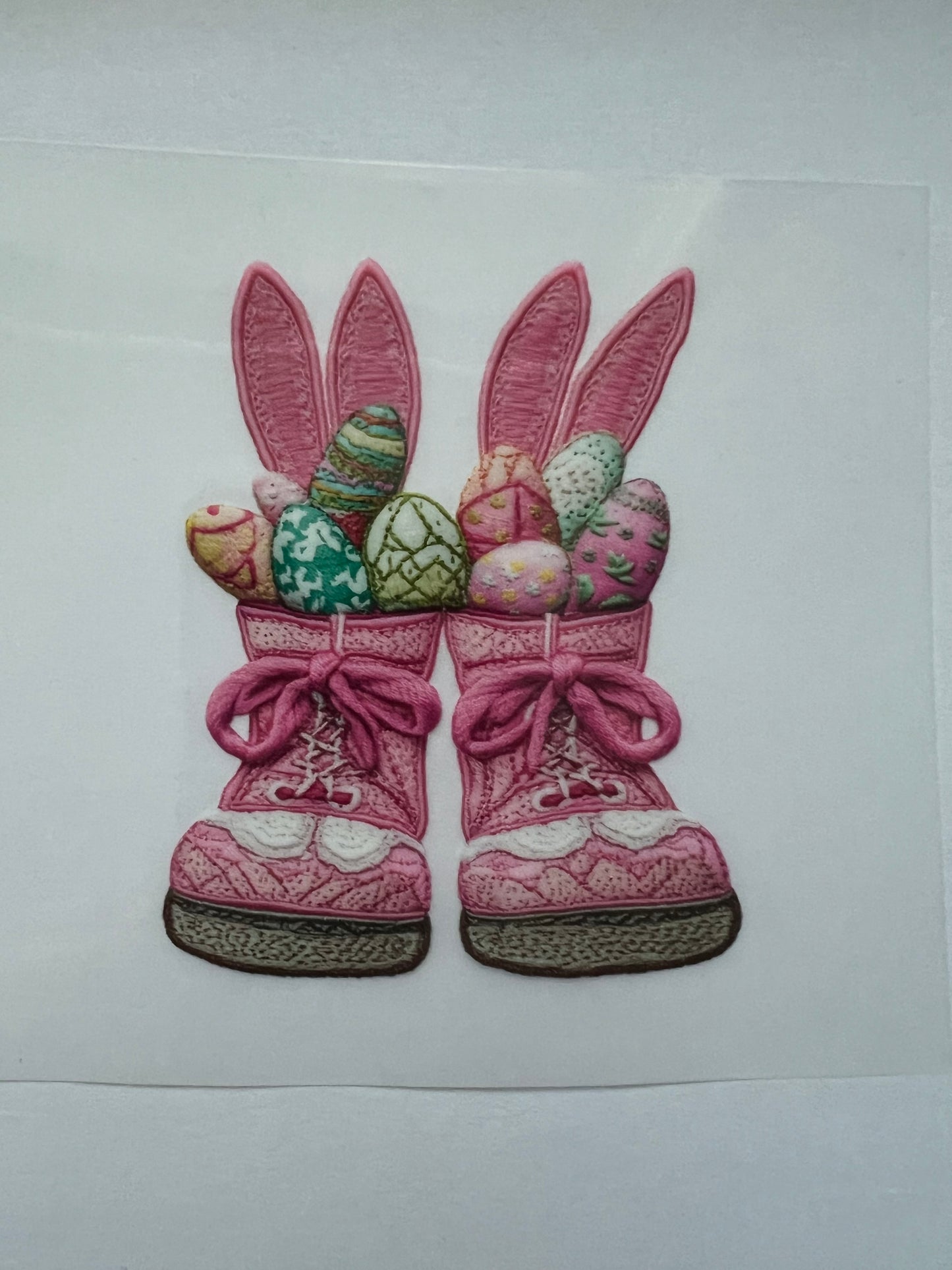 Faux embroidery easter bunny ear boots DTF transfer POD