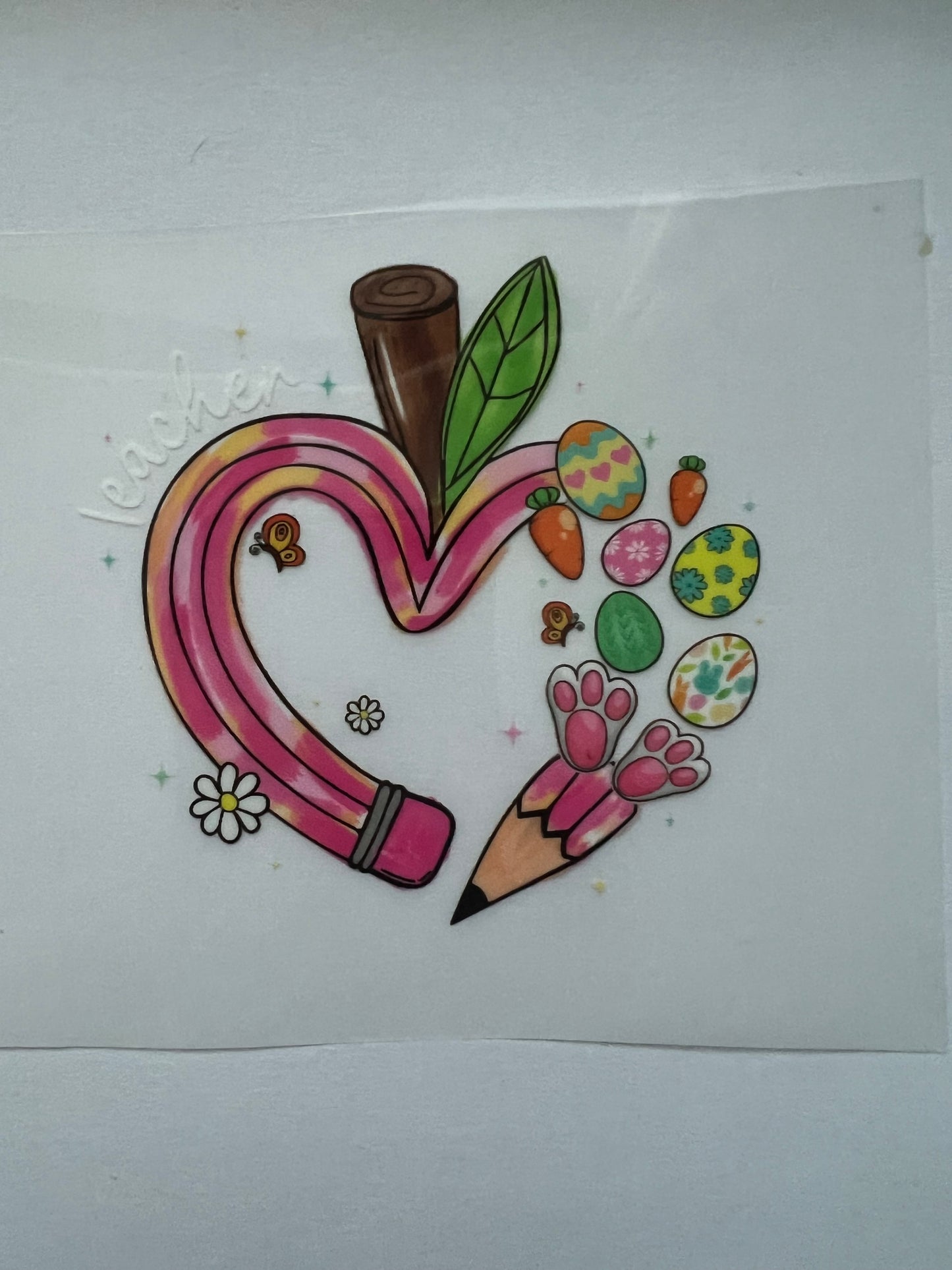 Easter teacher pencil bunny DTF transfer POD