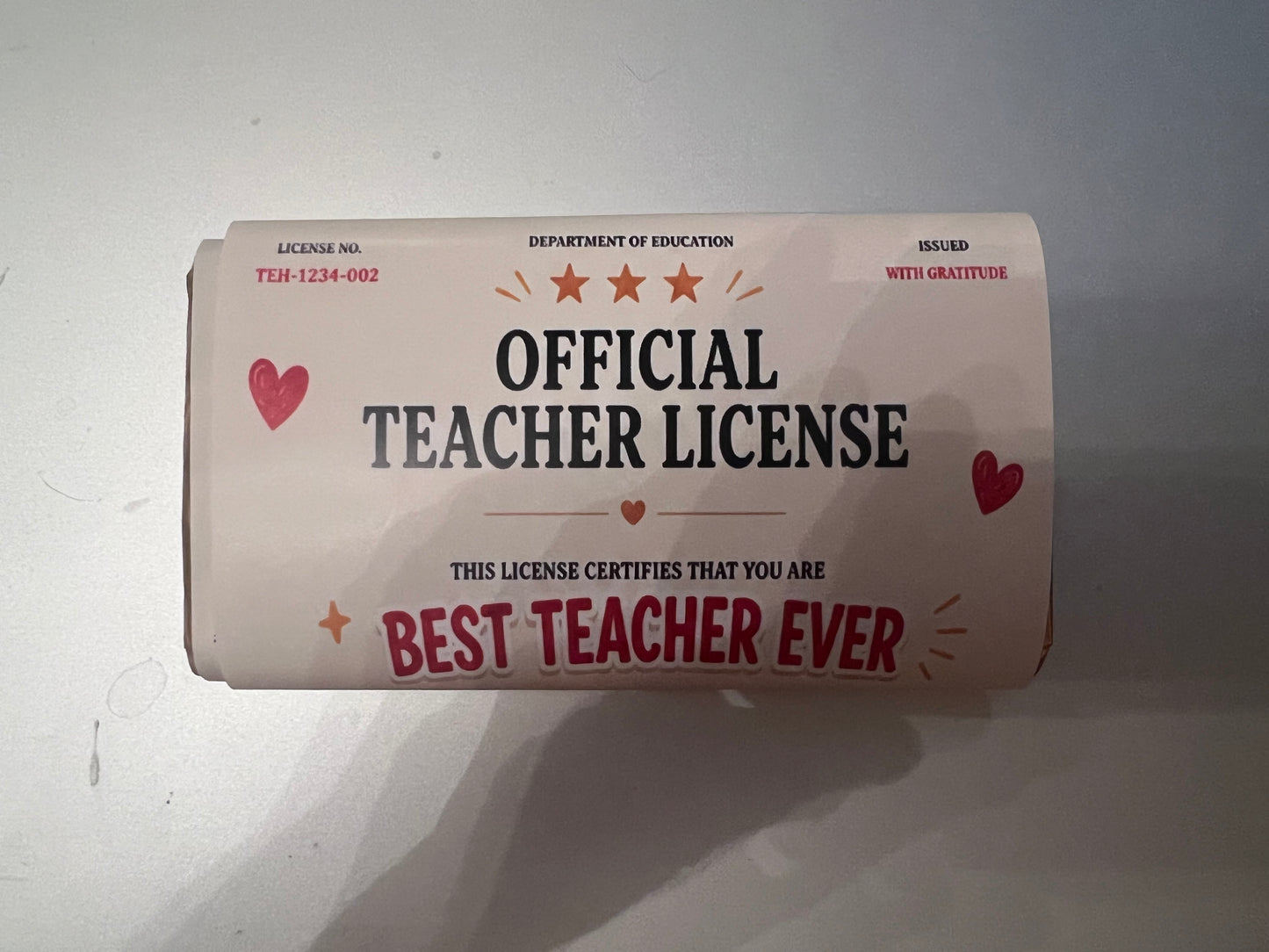 Teacher license (teacher appreciation) chocolate bar wrapper exclusive