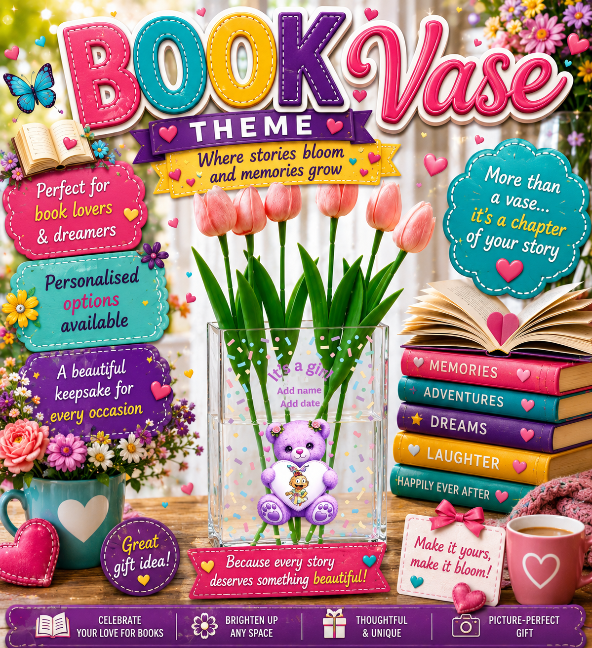 Book vases and related UVDTF designs