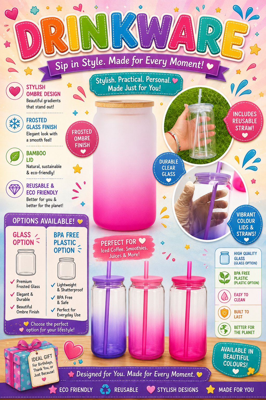 Drinkware, glass and BPA free plastic Libbey cans