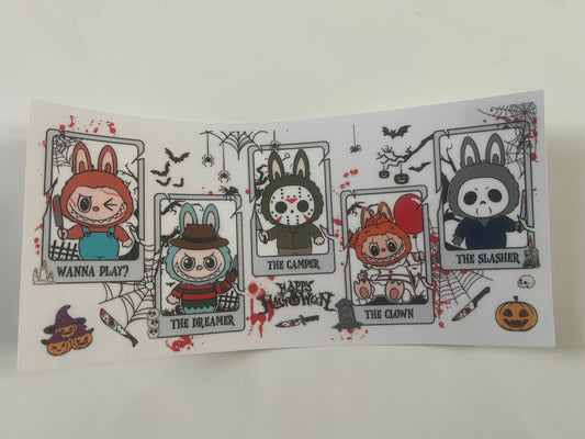 Labubu horror characters on cards wrap exclusive (UVPOD)