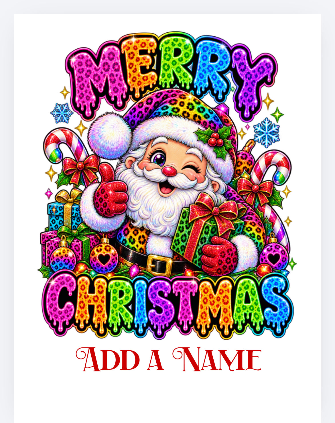 Christmas sack brightly coloured  DTF with personalised option  (POD) exclusive