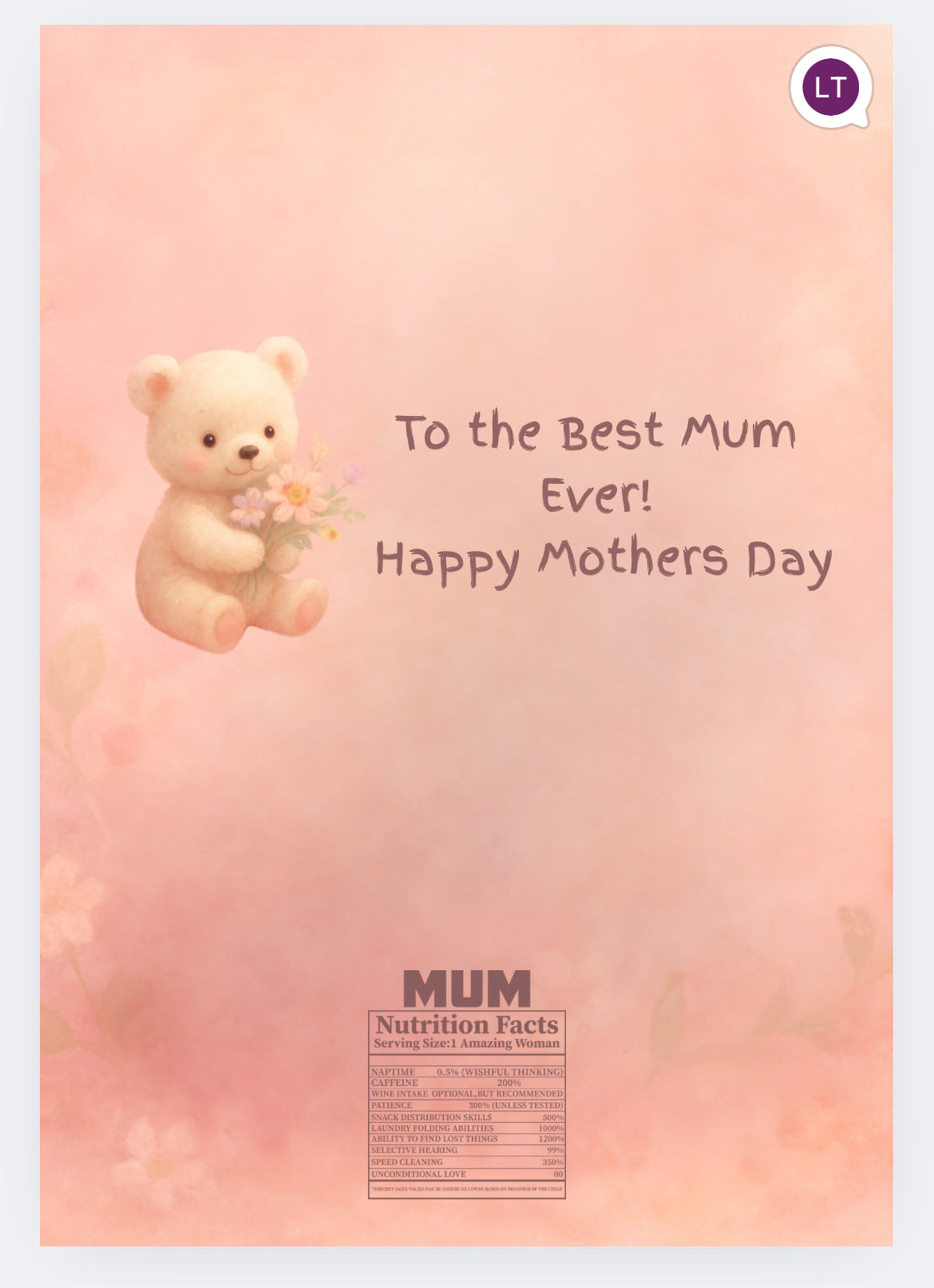 Happy Mother’s Day bear chocolate wrapper (chocolate not included)