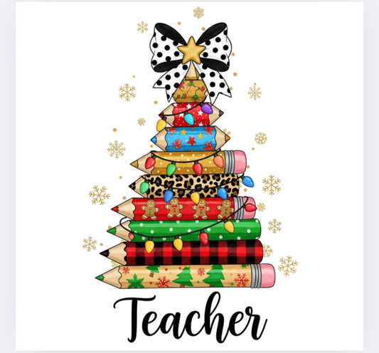 Teacher Christmas tree DTF (POD)