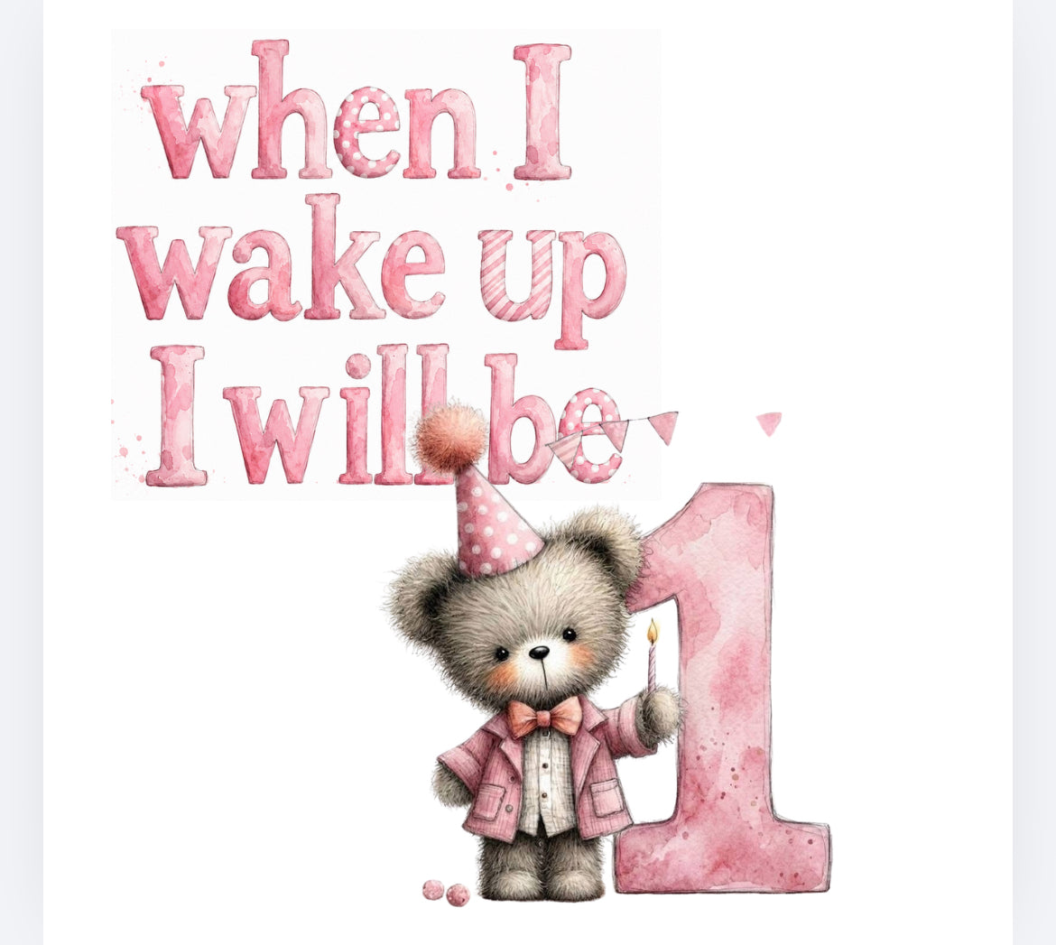 When I wake up pink whimsical bear DTF (POD) exclusive