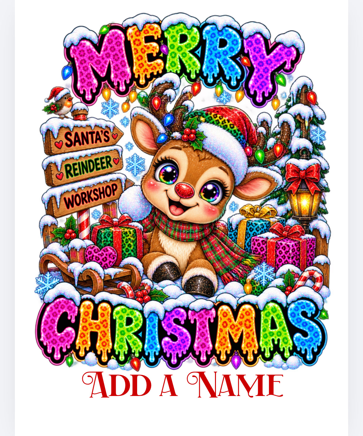 Christmas sack brightly coloured  DTF with personalised option  (POD) exclusive