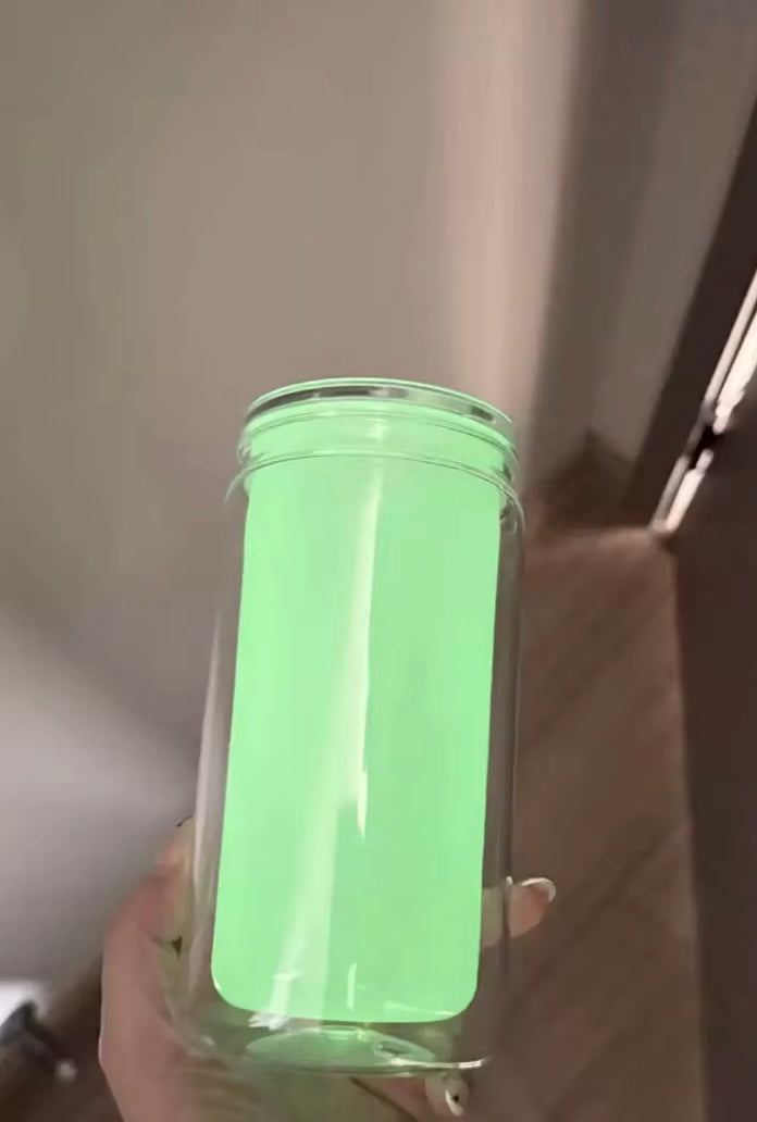 16oz BPA free plastic glow in the dark snowglobe libbey can with silicon lid - cannot be sent by large letter postage