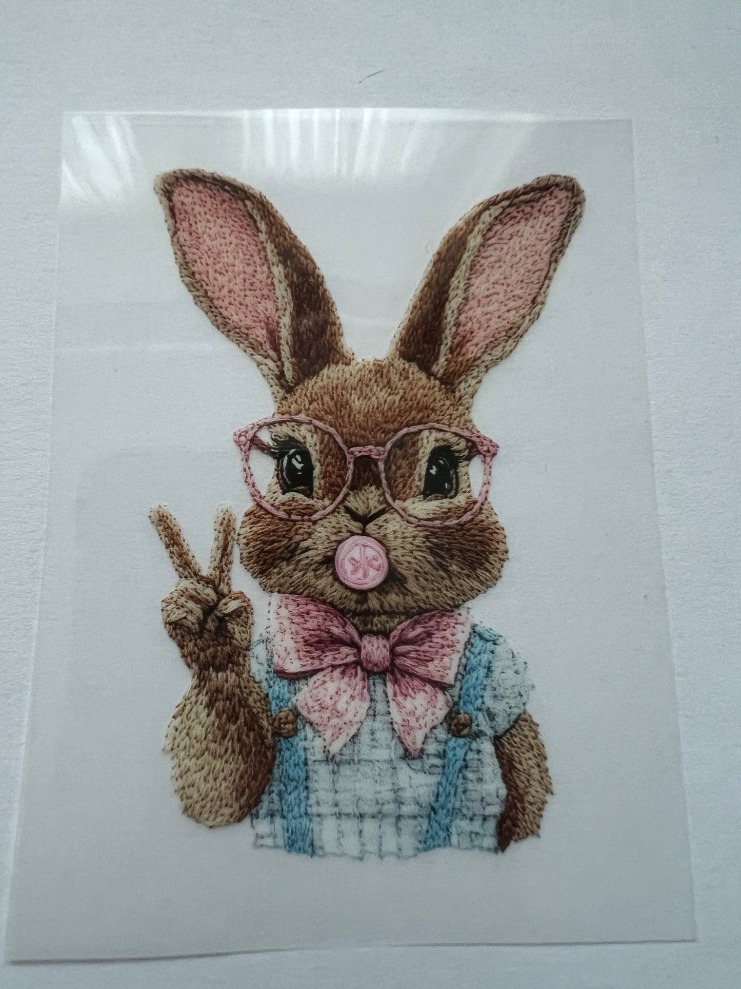 Faux embroidery flower bunny DTF transfer POD
