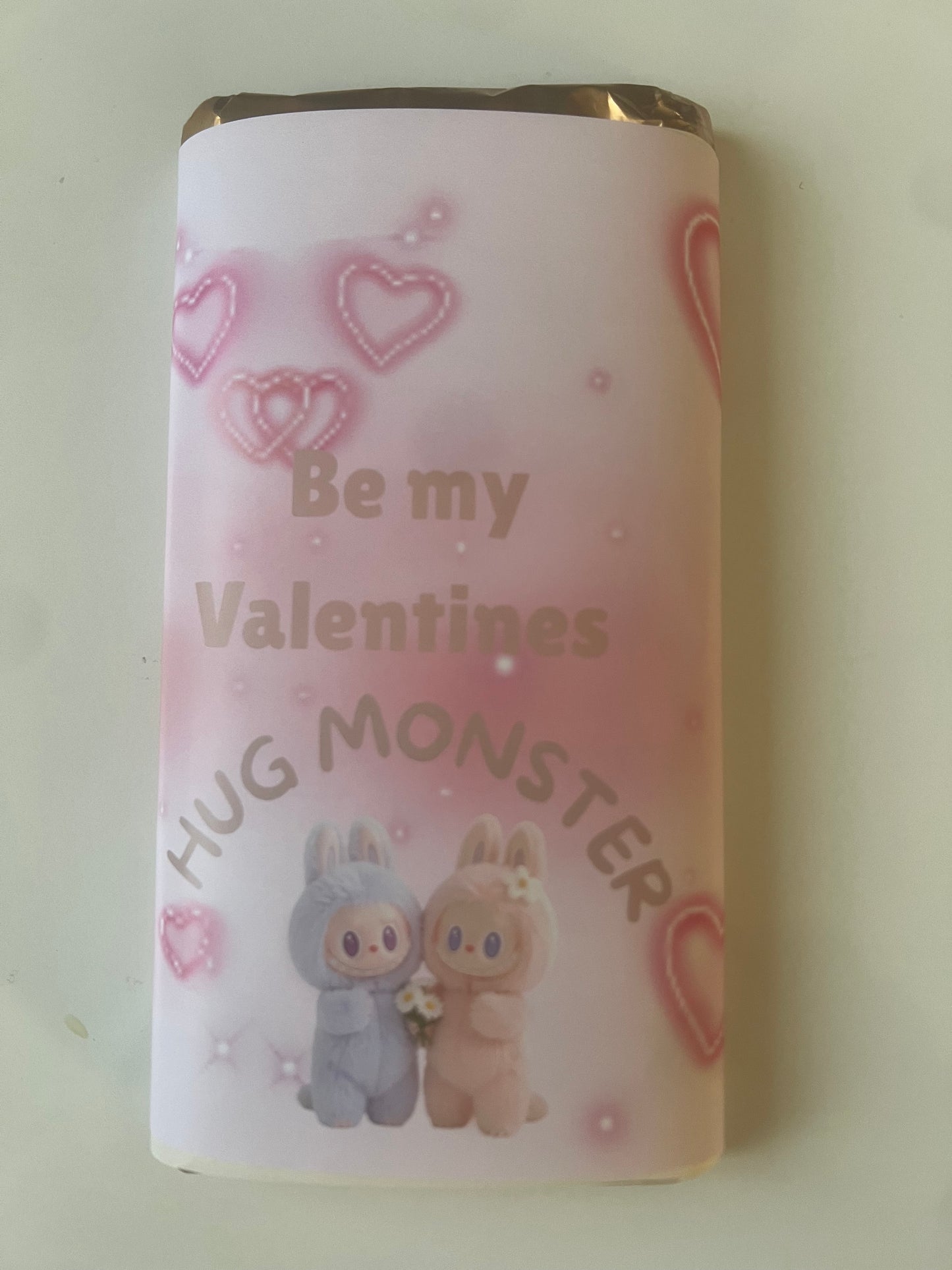 be my valentines hug monster Labubu chocolate bar wrapper
