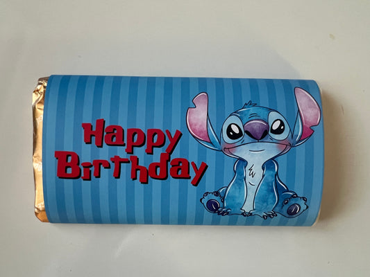 happy birthday chocolate bar wrapper - stitch