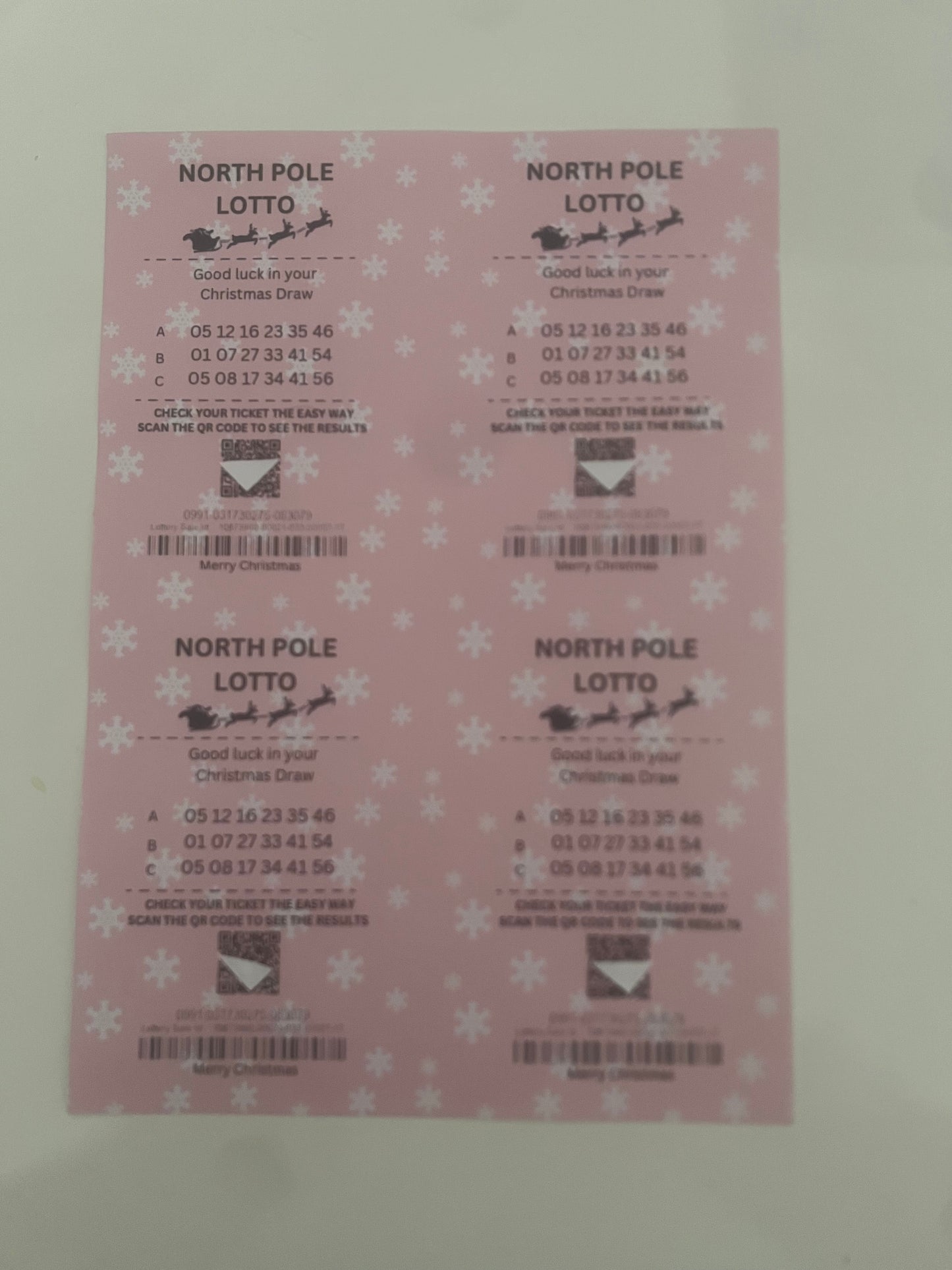Santas North Pole lottery ticket sheet