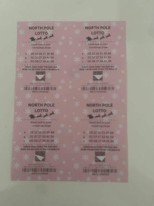 Santas North Pole lottery ticket sheet