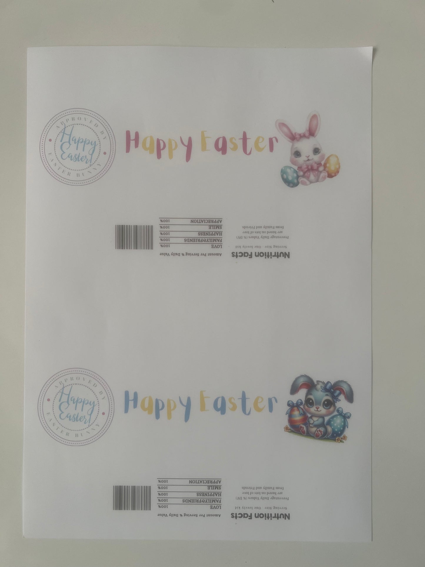 Little bars easter chocolate wrapper 2 colours on one sheet (chocolate not included)