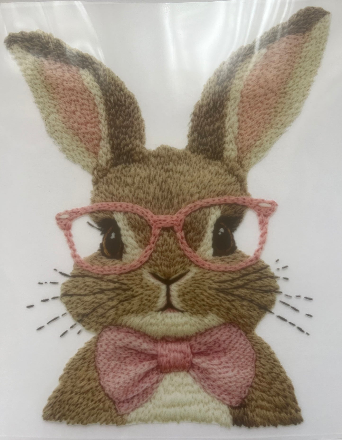 Faux embroidery pastel pink bunny DTF transfer POD