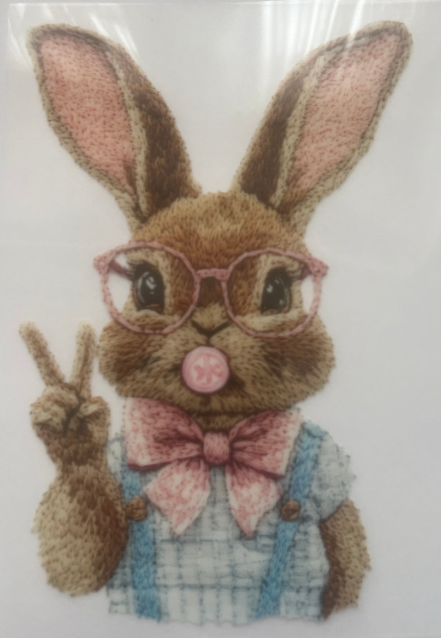 Faux embroidery bubble gum bunny DTF transfer POD