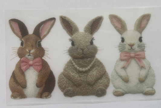 Faux embroidery bunnies DTF transfer POD