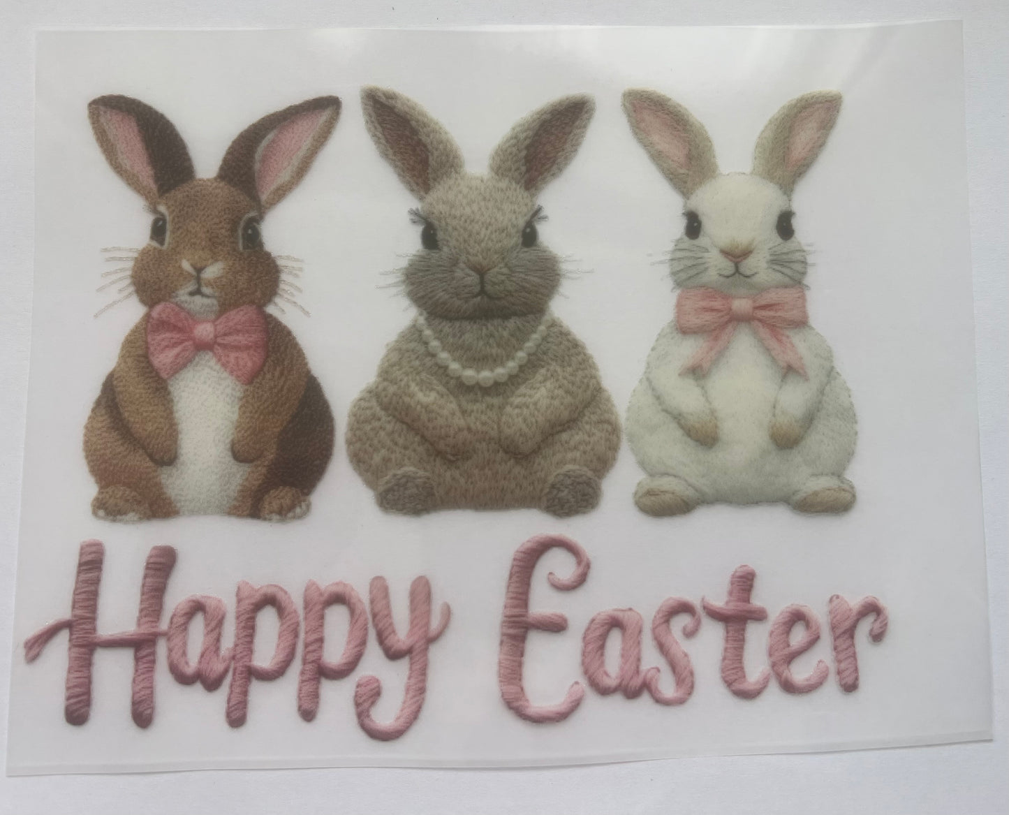 Happy easter faux embroidery bunnies DTF transfer POD