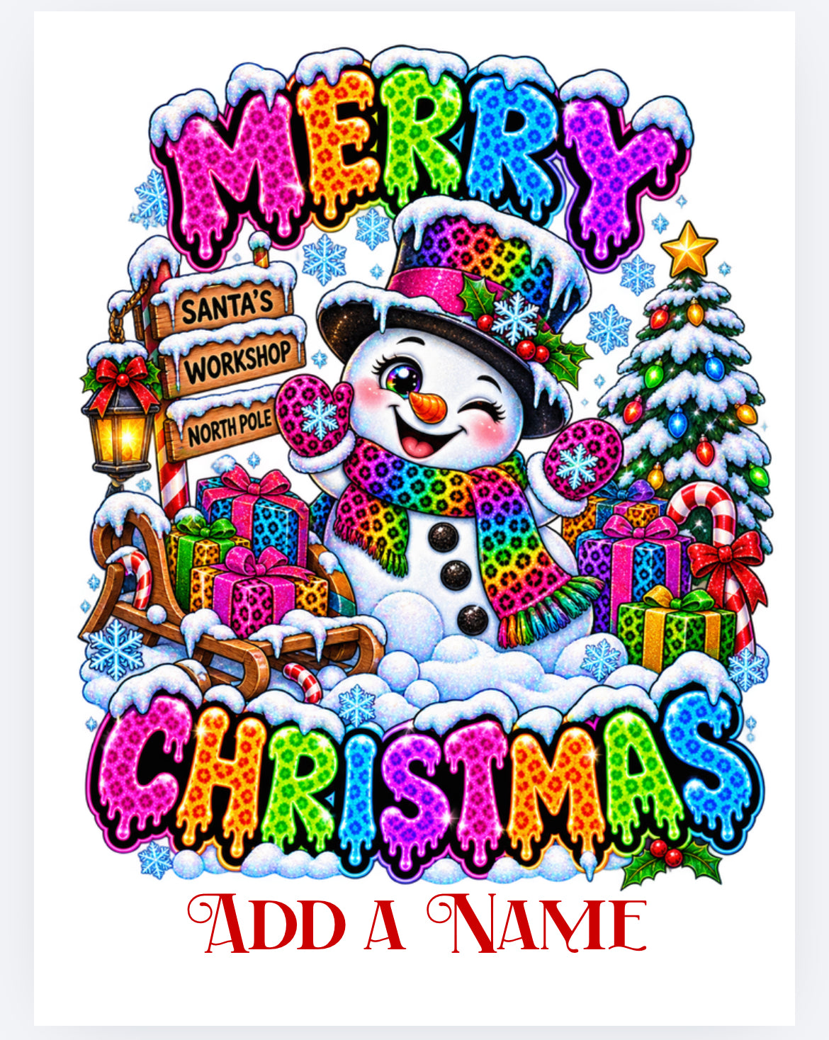 Christmas sack brightly coloured  DTF with personalised option  (POD) exclusive