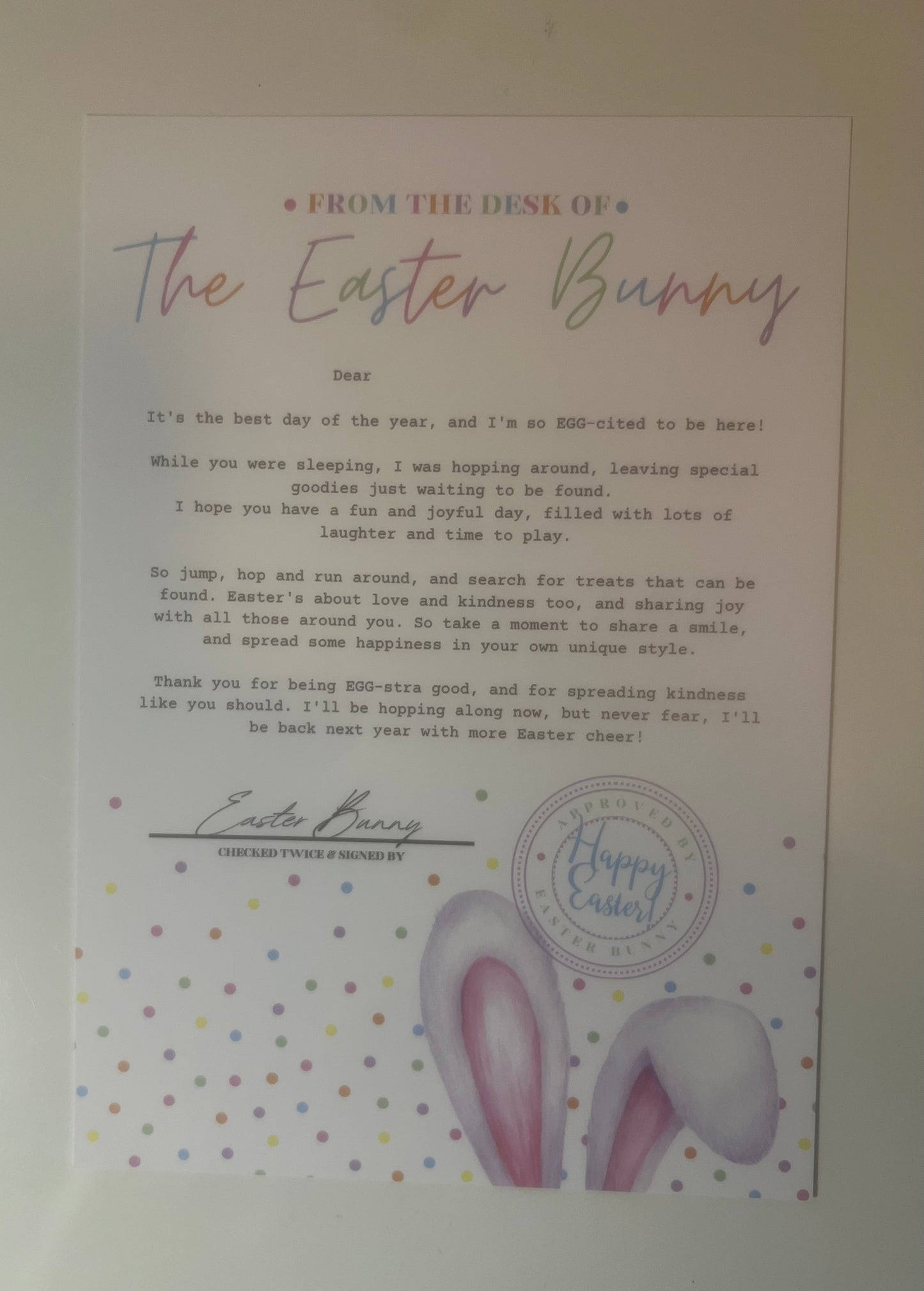 Colourful A5 Easter Bunny Letter