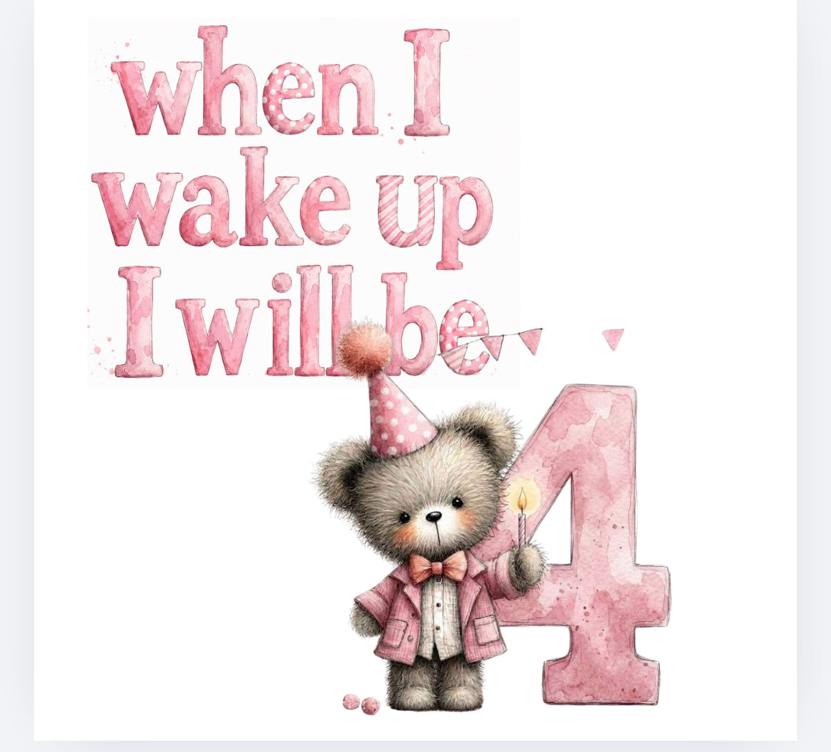 When I wake up pink whimsical bear DTF (POD) exclusive