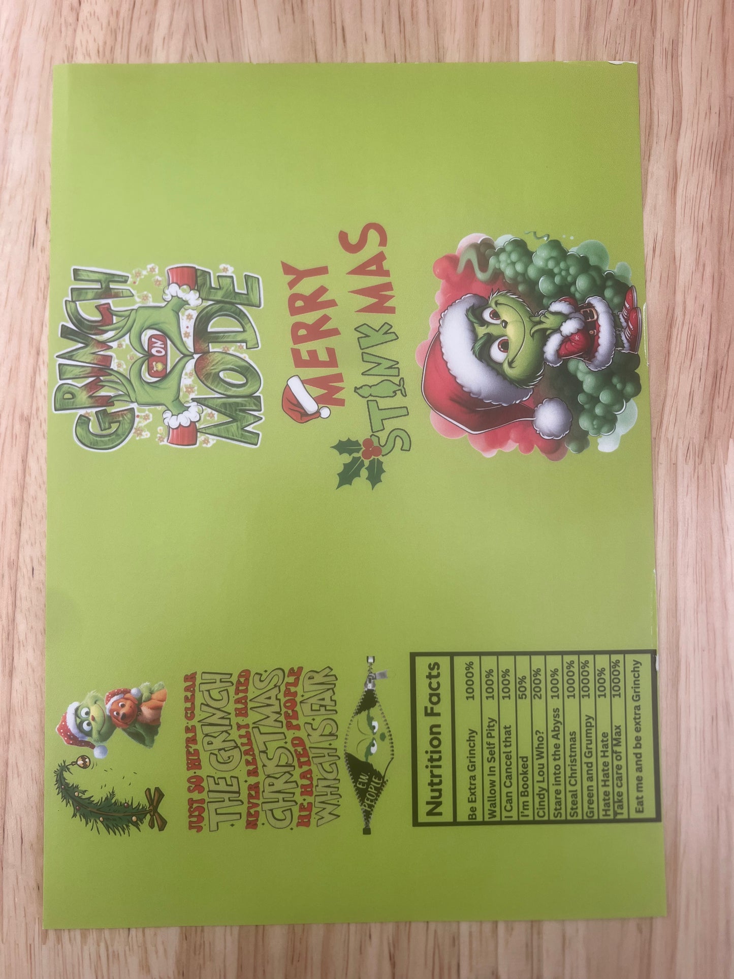 Grinch children’ friendly version chocolate bar wrapper exclusive design